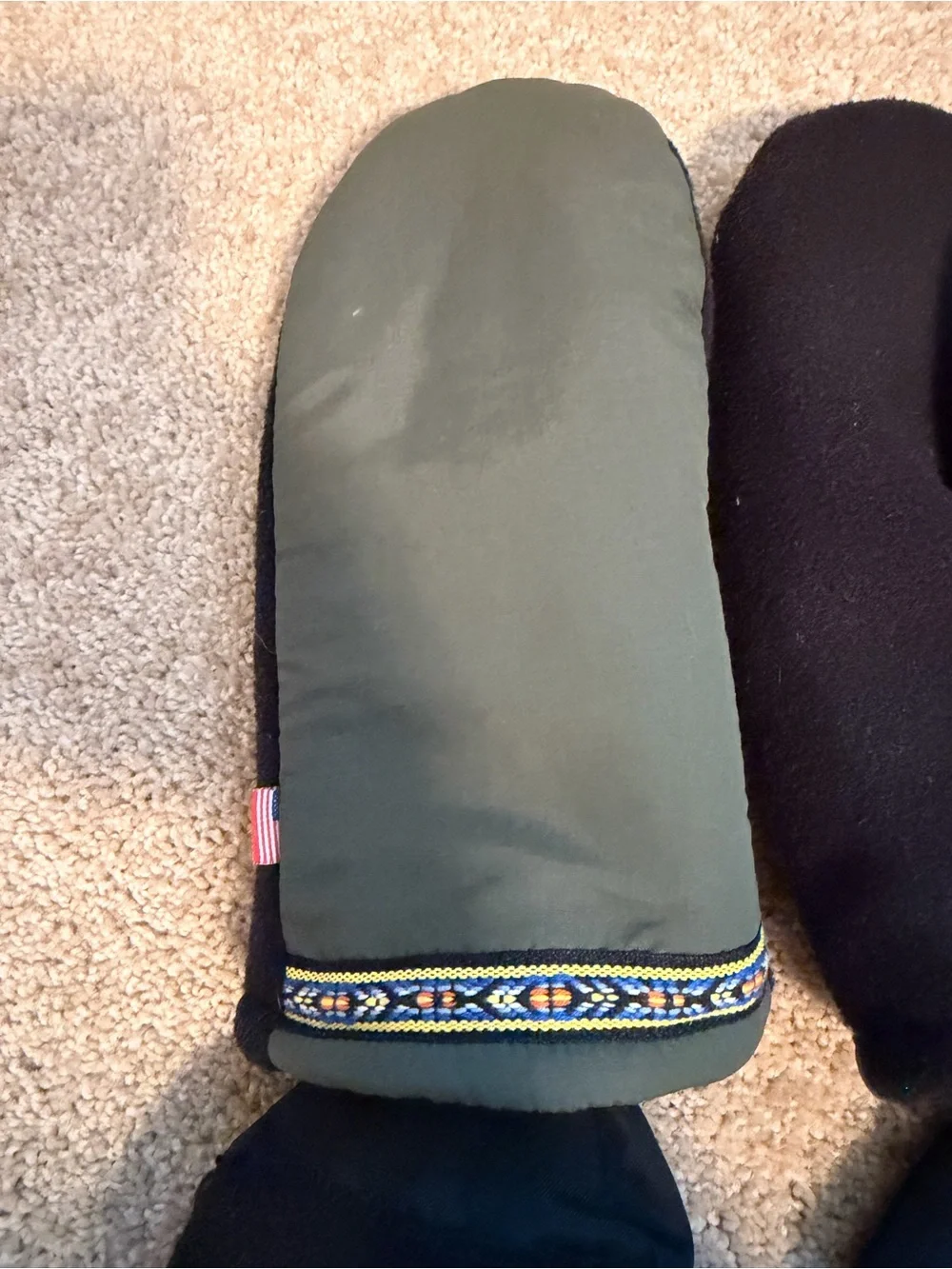 White Sierra Olive Green and Black Women's Mittens with Decorative Cuff